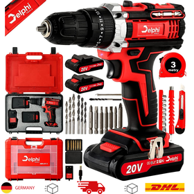  Bohrmaschine Akkuschrauber 20V 2 x Akku Ladegerät Bohrschrauber Set Schlagbohre