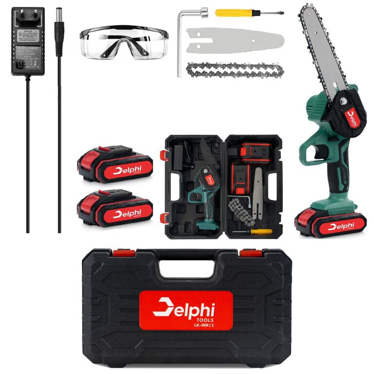 100W Akku-Kettensäge 6 Zoll Mini Elektro-Handkettensäge mit 2 Batterien Delphi (2) 100W Akku-Kettensäge 6 Zoll Mini Elektro-Handkettensäge mit 2 Batterien Delphi (2)